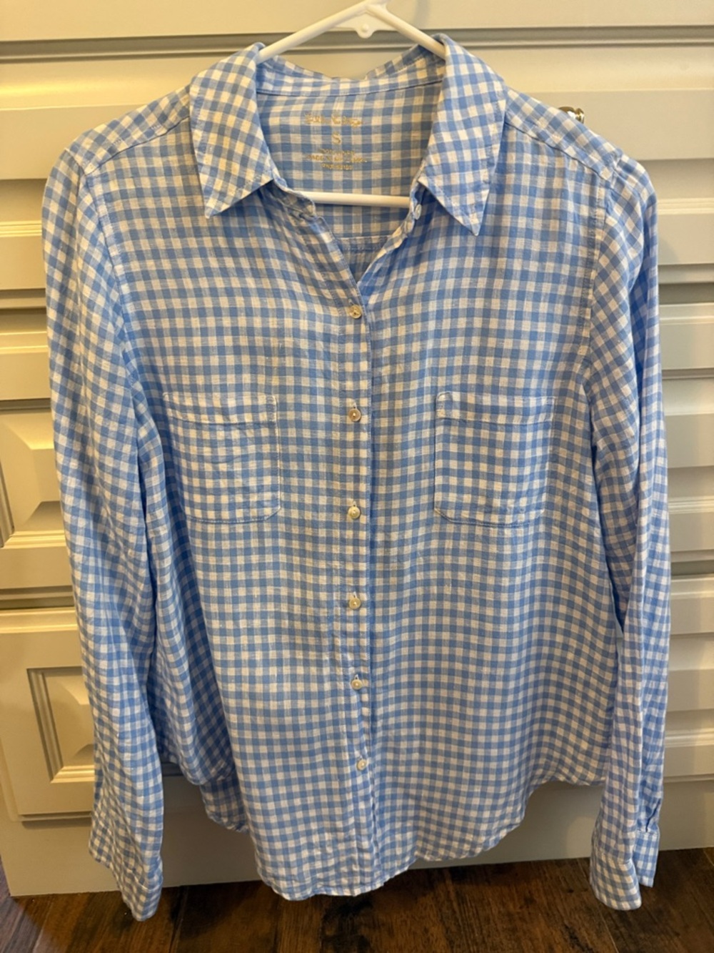 Lilly Pulitzer Blue Gingham Linen Button Down Shirt Small - Picture 6 of 6